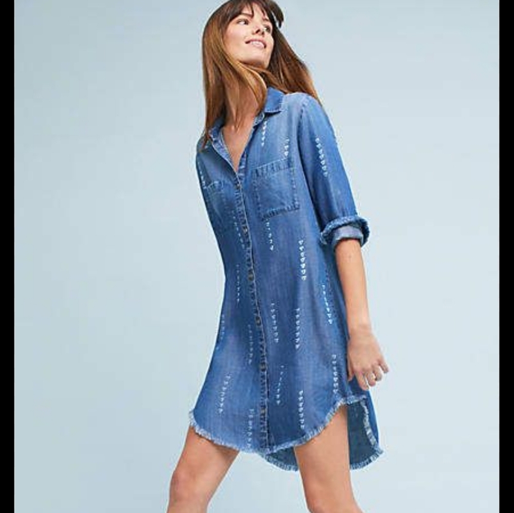 Cloth & Stone Anthropologie Denim Blue Button-Down Shirt Dress S